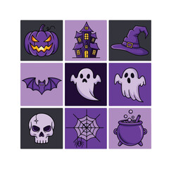 Obraz premium Halloween icons set of nine symbols.