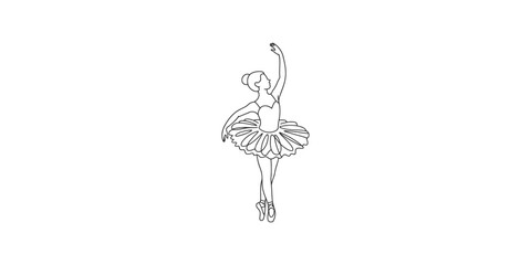A beautiful ballerina in a graceful pose with her arm raised high in the air, wearing a tutu and ballet shoes, isolated on white background © Line Art