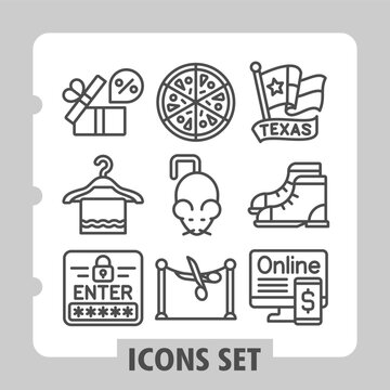 Set of nine vector line icons featuring business, finance and online shopping concepts on white background. Ideal for web, digital projects and print media.