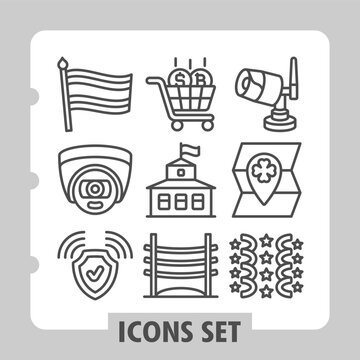 Set of nine essential line icons industry, business, technology and commercial concepts on white background. Ideal for web, digital projects and print media.