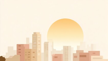 Obraz premium Minimalist Cityscape at Sunrise with Warm Hues.