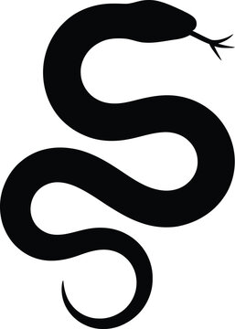 Stylized black silhouette of a slithering snake with a forked tongue extended, curving in an s-shape on a white background