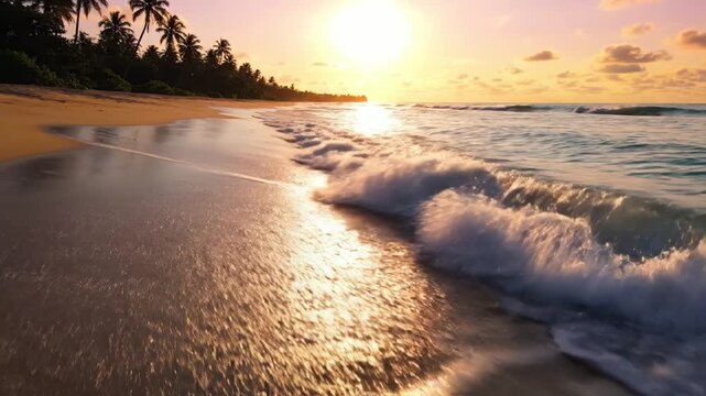 Gentle Ocean Waves at Tropical Sunset Beach