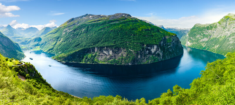 Aurlandsfjord with Norwegian flag