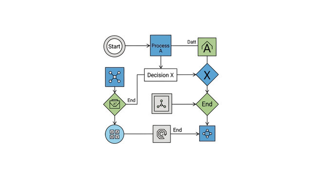 Flowchart, business process diagram, workflow vector, decision tree illustration