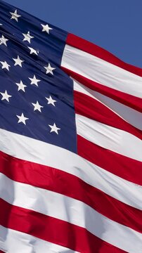 American Flag Waving in Wind Vertical 4K Slow Motion