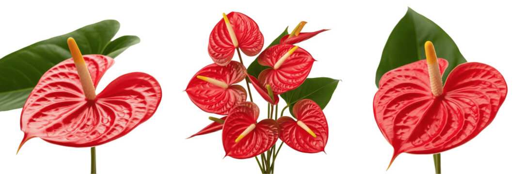 Exotic Red Anthurium Laceleaf Flower Isolated on White Background - Tropical Botanical Plant, Elegant Floral Decoration, Indoor Houseplant Art, and Nature Design Element