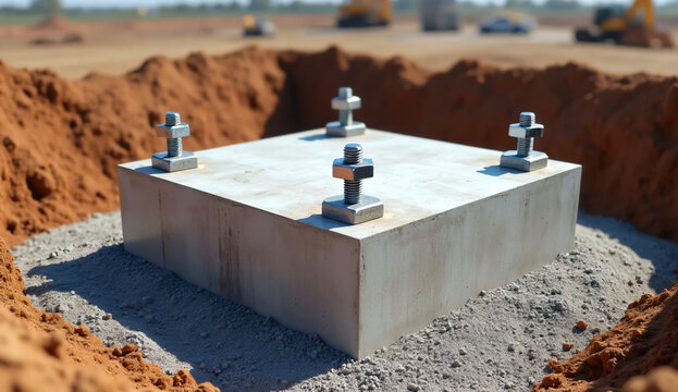 Concrete foundation building with anchor bolts for pole installation