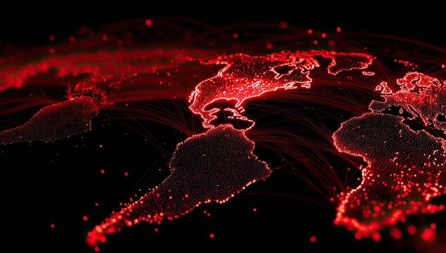 Global Network of Red Lights on World Map.