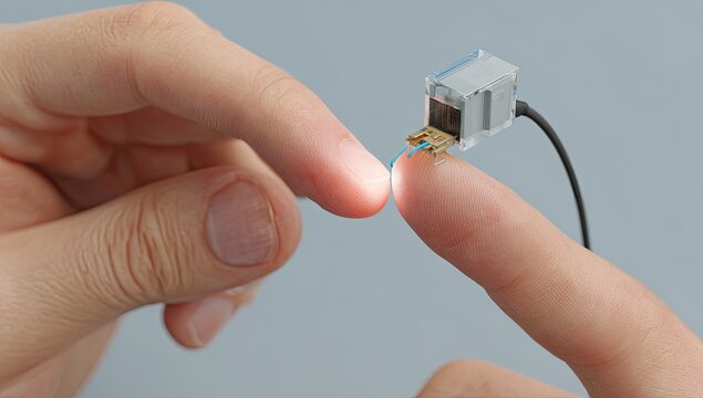 Extremely Tiny Microscopic Camera Held Between Two Fingers.