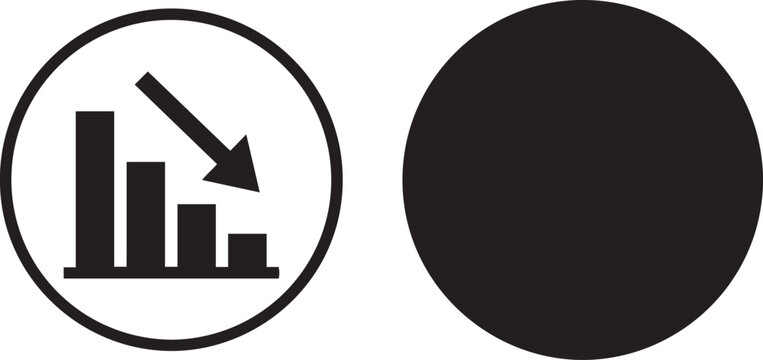 Flat vector icon set featuring bar charts and line graphs with downward arrows representing financial loss business recession and negative market trends