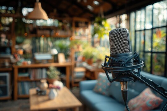 Professional Microphone Set Up in a Cozy Home Studio Environment.