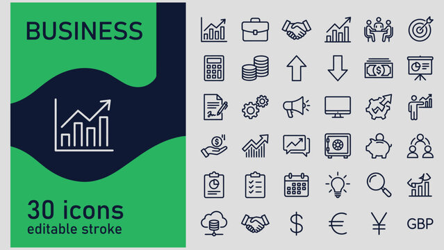 Business icons set for finance and economy concepts  various symbols and signs  business and finance illustration
