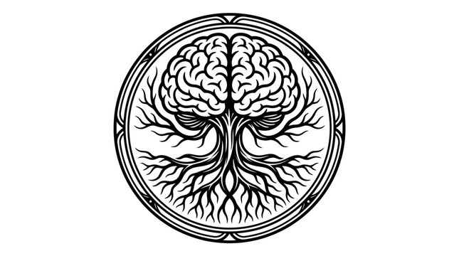 Brain tree emblem symbol illustration