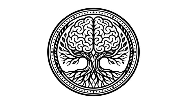 Brain tree emblem symbol design illustration