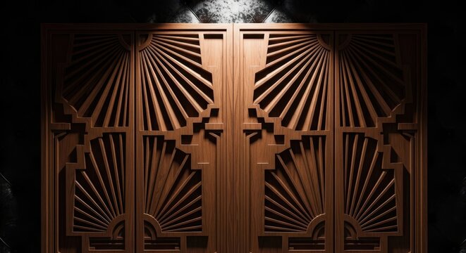 Intricate Decorative Wooden Door Grilles with Radial Sunburst and Geometric Patterns