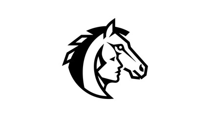 Fototapeta premium Woman and horse head silhouette emblem