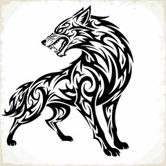 Obraz premium Tribal Wolf Tattoo Design - Fierce Animal Art