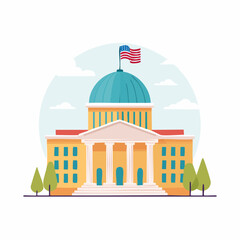Fototapeta premium Government Building with American Flag