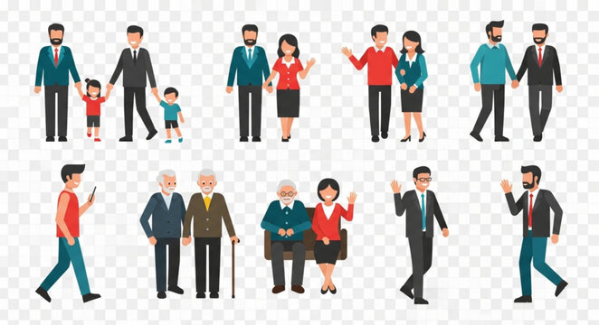 Diverse group of people in casual and formal attire.