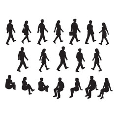 Obraz premium black silhouette of People Collection – Walking & Sitting Human Figures for Architecture Diagrams 