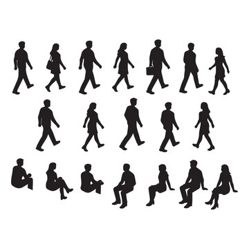 black silhouette of People Collection &ndash; Walking & Sitting Human Figures for Architecture Diagrams
