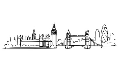 Fototapeta premium Minimal London skyline one line drawing with landmarks modern cityscape vector illustration