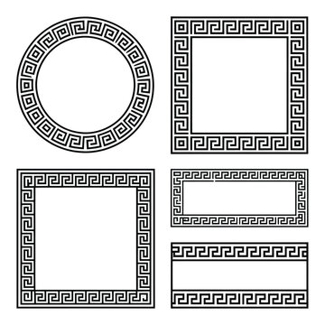 A set of greek key border vector illustrations and frames