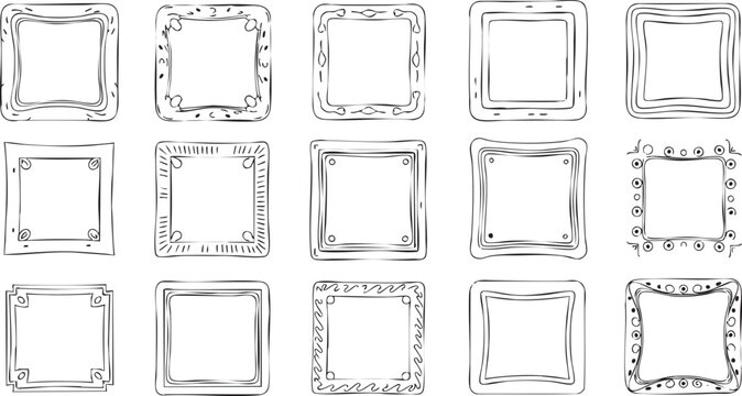 Hand drawn animal doodle frame set, cute cartoon borders with pets and wavy edges decorative design