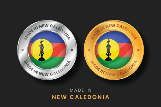 Made in New Caledonia Badge - Premium Gold and Silver Metallic Caledonian Flag Circle Emblems