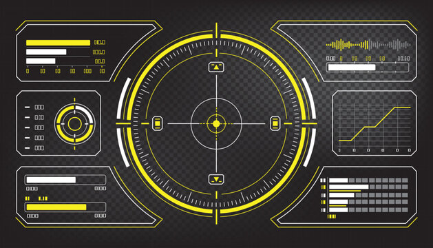 Futuristic HUD Interface Design &ndash; Cyberpunk Tactical Target Display with Data Charts and Yellow Accents