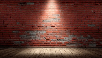 Spotlight on a Textured Brick Wall and Wooden Floor.
