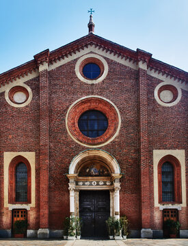 Front facade of the Santa Maria delle Grazie church built between 1463 and 1497, which houses Leonardo da Vinci's famous mural, The Last Supper, Milan, Italy, Europe 