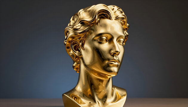 Luxury Gold Chrome Humanoid Sculpture - 3D Cybernetic Art