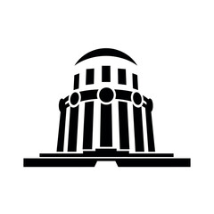 Black and white illustration of a domed building with columns. © Romlah