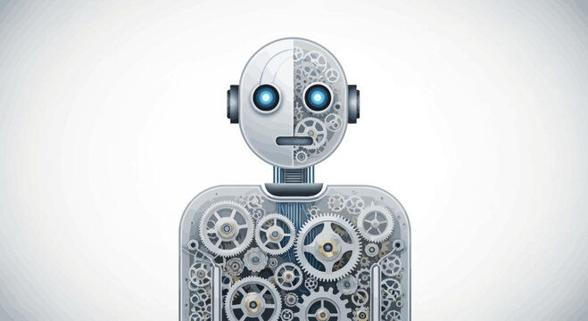 Cyborg robot, mechanical humanoid, gear mechanism body, futuristic android