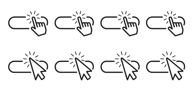 Set of cursor and hand icons indicating clicking and selection on digital interfaces