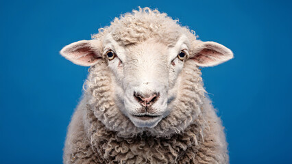 Obraz premium White Ram Portrait on Blue Eid Al Adha Greeting Banner