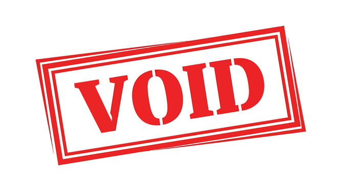 Red void stamp with rectangular border on white background