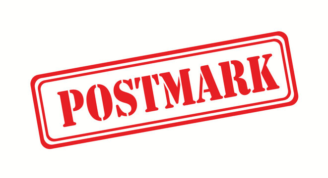 Red postmark stamp with rectangular border on white background