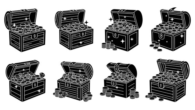 Pixel Art Treasure Chests Full of Gold Coins