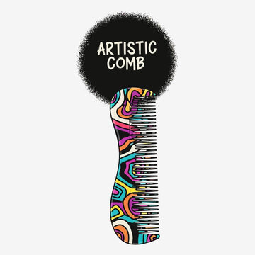 Creative Afro Comb with Abstract Pattern and "Artistic Comb" Text