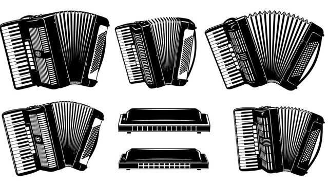 Accordion and Harmonica Musical Instruments Collection, Vintage Style