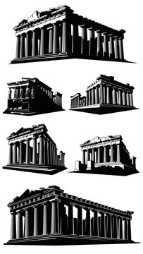 Ancient Greek Temple Facade Collection - Classical Architecture Silhouette