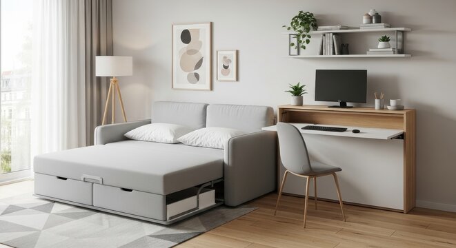 Modern Grey Modular Sofa Bed Arrangement Maximizing Small Living Room Space