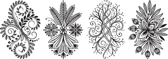 Fototapeta premium Set of hand drawn floral ornaments and decorative botanical elements
