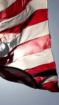 American Flag Waving in Wind Vertical 4K Slow Motion
