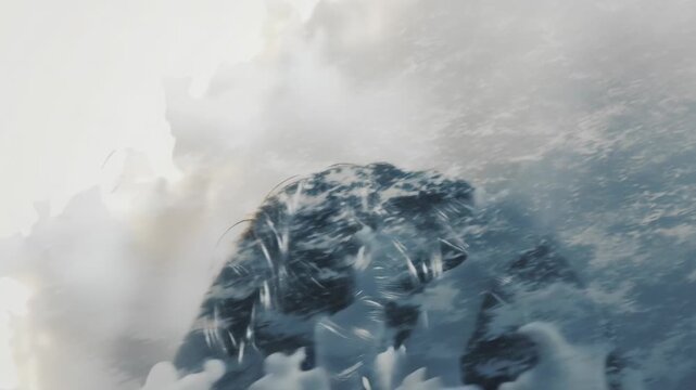 Particle effect showing abstract emotional loss concept. Artistic double exposure of a thoughtful young man with nature elements blending into his profile