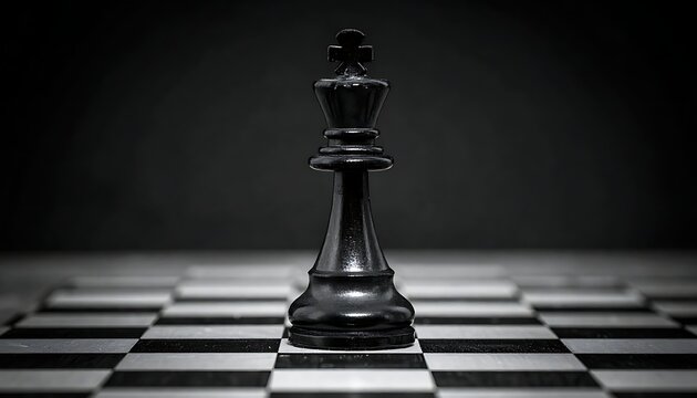 Black chess king on board game.