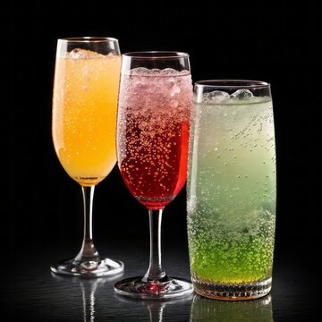 Colorful Bubbly Cocktails in Elegant Glassware for Refreshing Celebrations and Events